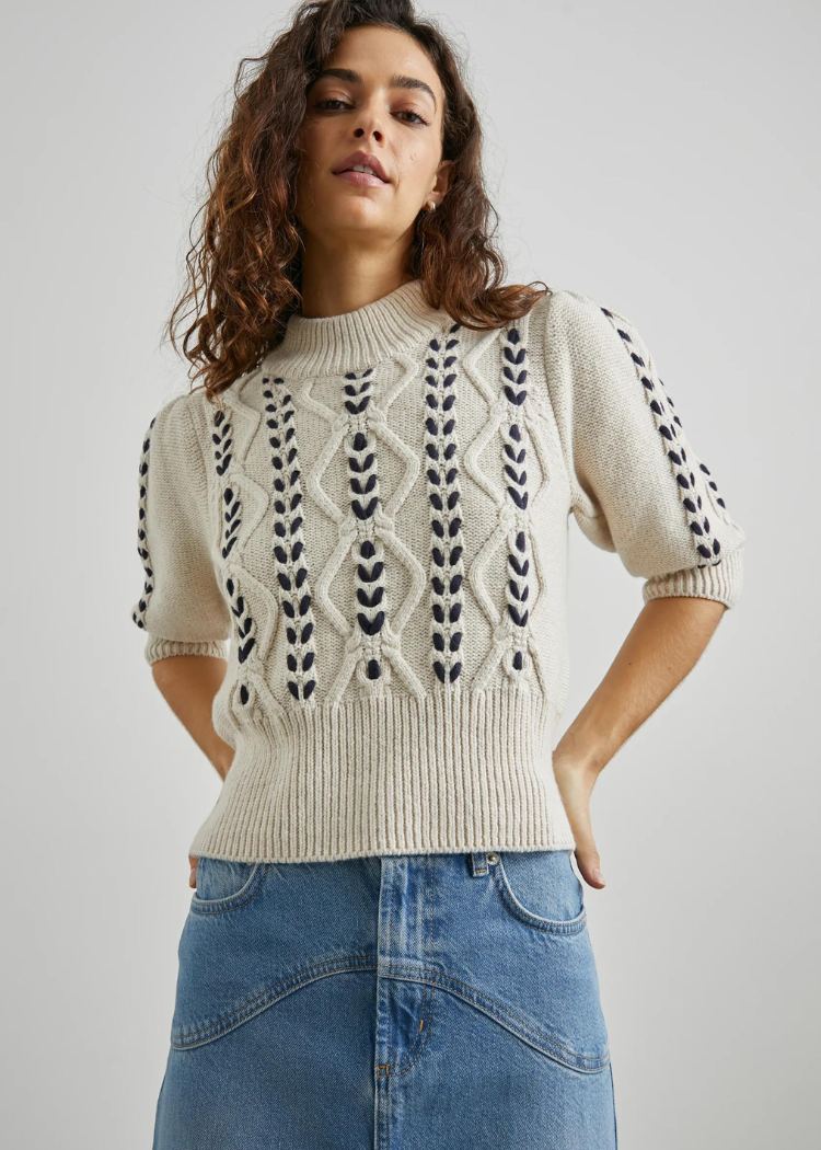 Rails Addy Top- Oatmeal Navy-Hand In Pocket