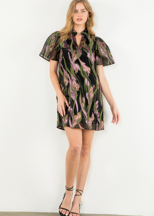 THML Anya Textured Dress- BK-Hand In Pocket