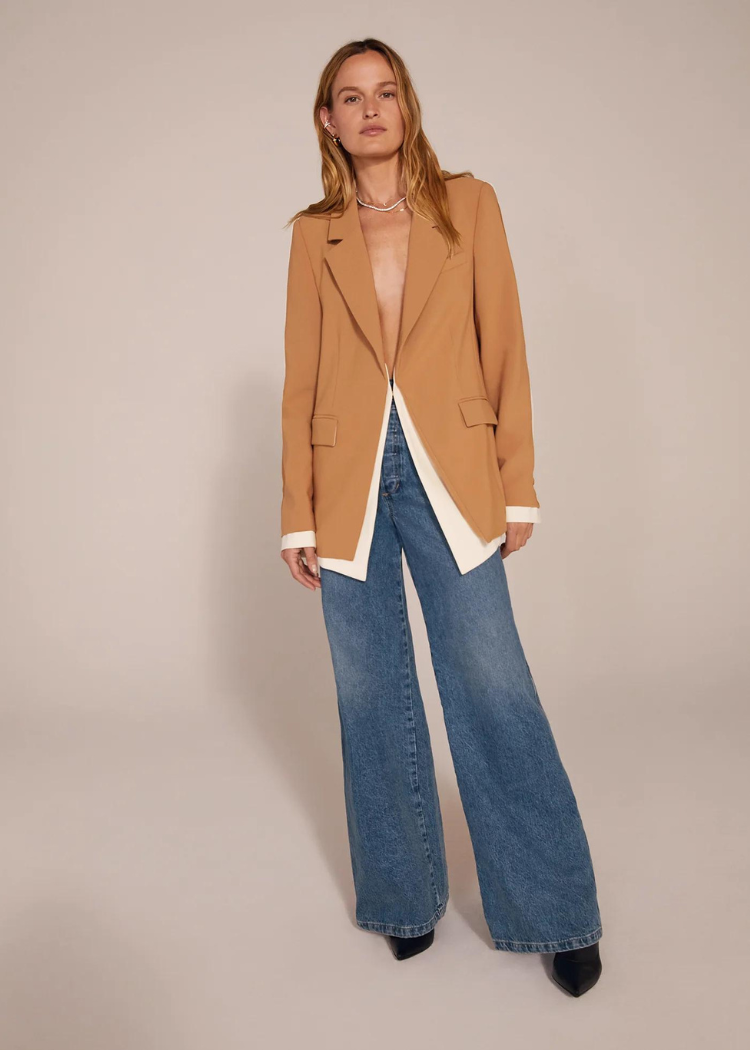 Favorite Daughter The Kelly Blazer- Tan Multi-Hand In Pocket