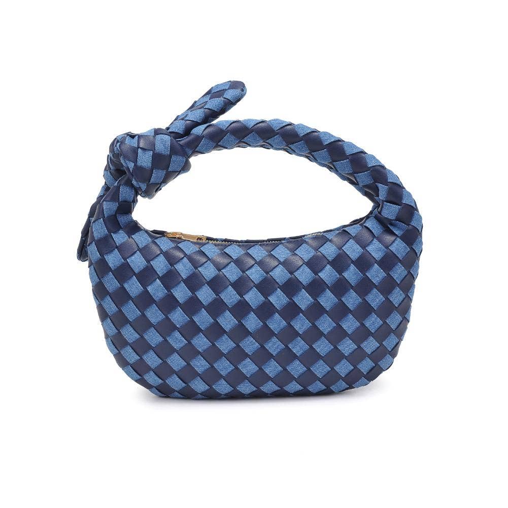 Lizbeth Woven Knot Clutch- Denim Multi-Hand In Pocket