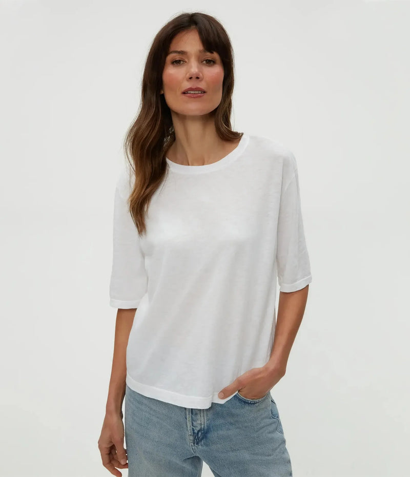 Michael Stars Reid Oversized Crew Neck- White-Hand In Pocket