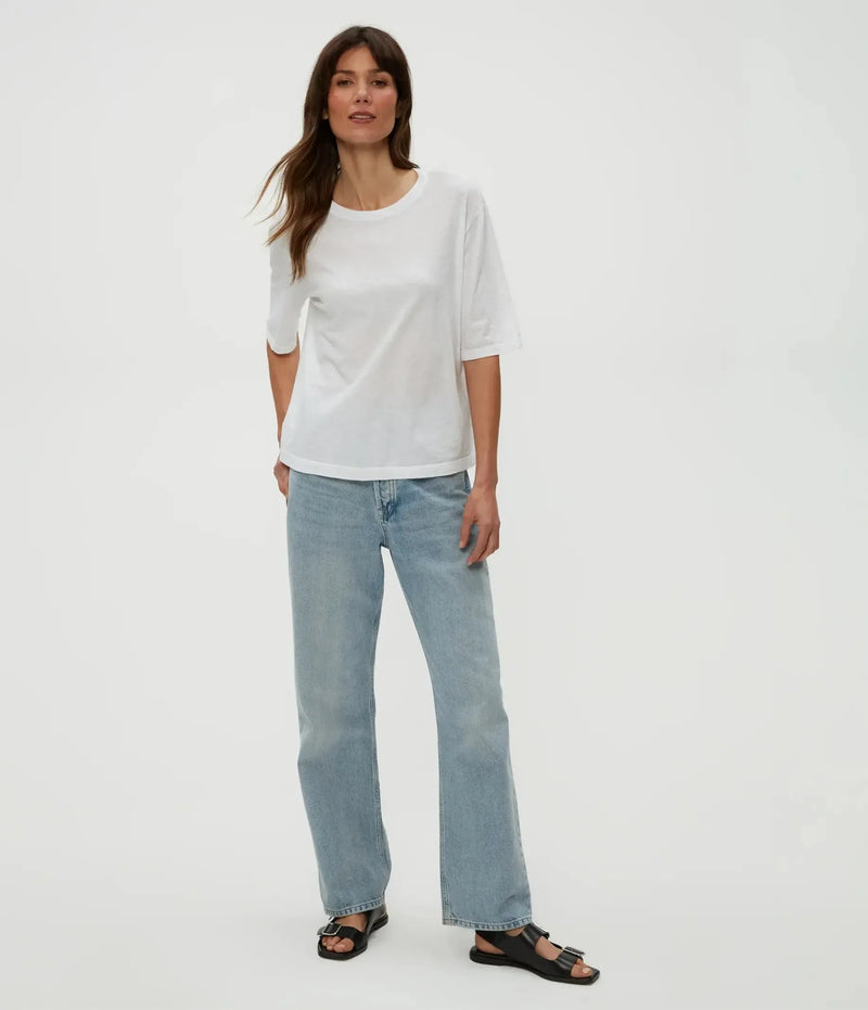 Michael Stars Reid Oversized Crew Neck- White-Hand In Pocket