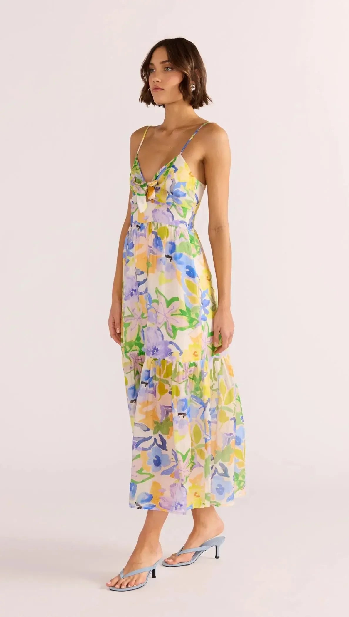 MINKPINK Fable Tie Midi Dress- Painterly Floral-Hand In Pocket