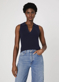 French Connection Mozza Knit Tank- Marine-Hand In Pocket