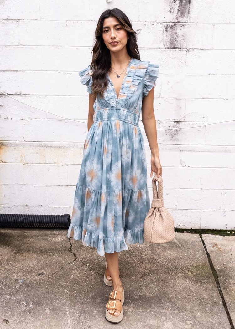 Elan Anna Marie Sleveless Ruffle Midi Dress - Blue ***FINAL SALE***-Hand In Pocket