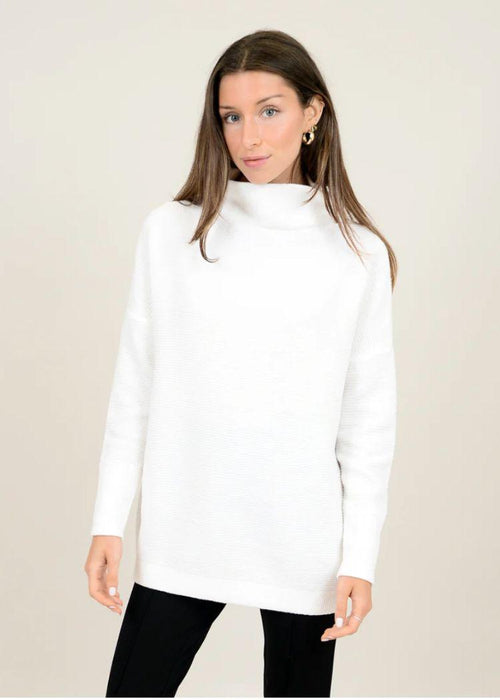 RD Style Nancy Ottoman Mockneck- Winter White-Hand In Pocket