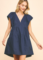 Kyma Sleeveless Tiered Mini Dress- Navy-Hand In Pocket