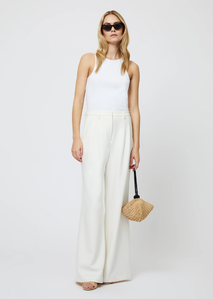 French Connection Azra Twill Trouser- Porcelain Cream-Hand In Pocket