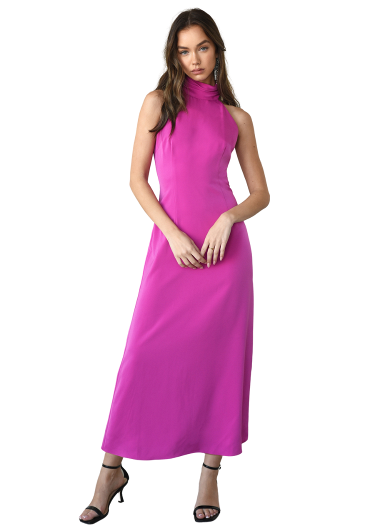 Adelyn Rae Alize Halter Maxi Dress- Fuchsia ***FINAL SALE***-Hand In Pocket