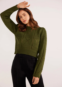 MINKPINK Sally Pointelle Knit Jumper- Forrest Green ***FINAL SALE***-Hand In Pocket