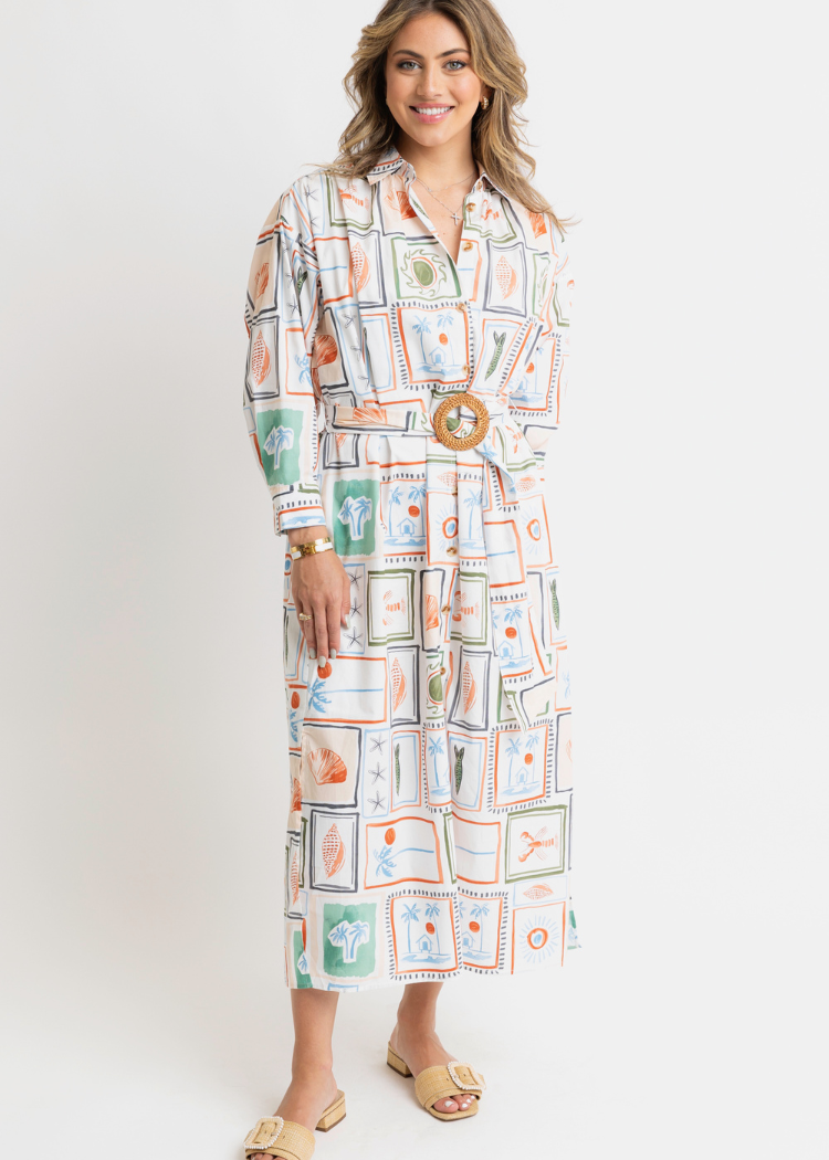 Karlie Capri Travel Print Shirt Dress-Hand In Pocket