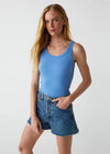 Michael Stars Cassie Thin Banded Tank- Salt Water-Hand In Pocket