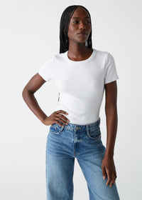 Michael Stars Rico Rib Tee-White-Hand In Pocket