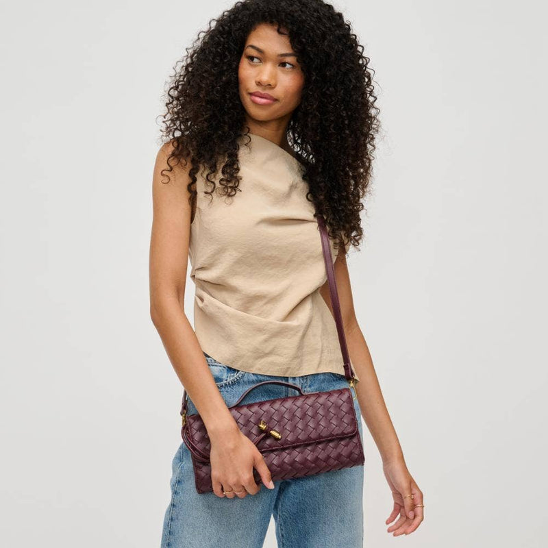 Ada Top Handle Woven Clutch Crossbody- Wine-Hand In Pocket