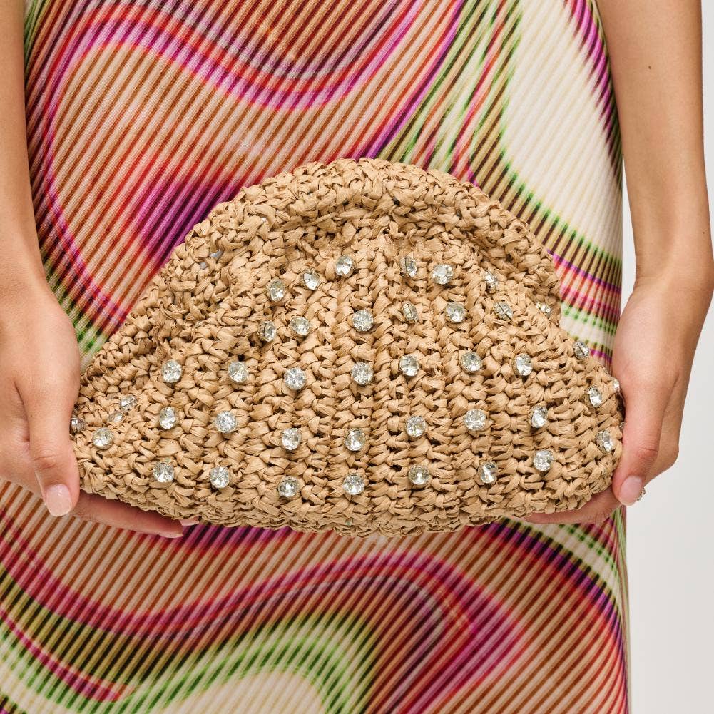 Gwendolyn Straw Clutch: Natural-Hand In Pocket