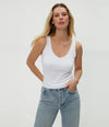 Michael Stars Sloan V-Neck Tank- White-Hand In Pocket