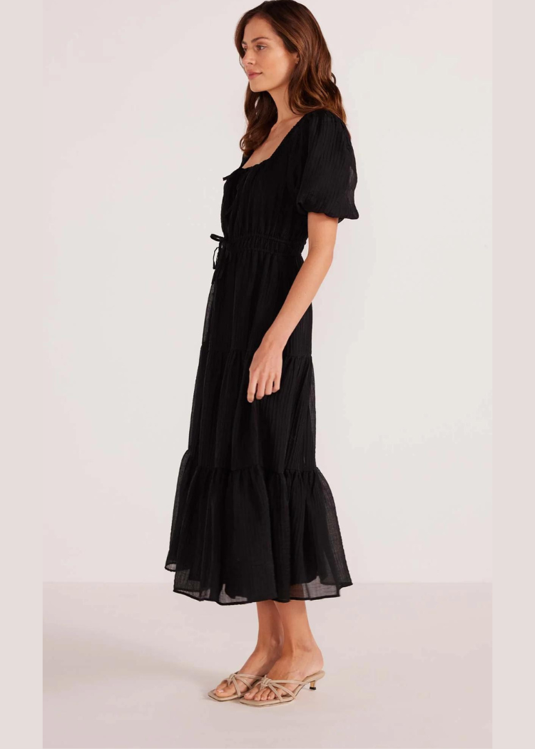 MINKPINK Amy Tiered Midi Dress- Black ***FINAL SALE***-Hand In Pocket