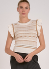 Elan Lucy S/S Sweater - White/ Tan-Hand In Pocket