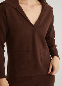 525 Emily Luxe Oversized Sailor Pullover- Shaved Chocolate ***FINAL SALE***-Hand In Pocket