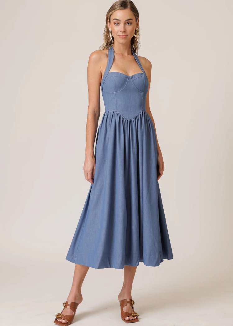 Line + Dot Raquel Midi Dress- Blue-Hand In Pocket