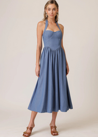 Line + Dot Raquel Midi Dress- Blue-Hand In Pocket