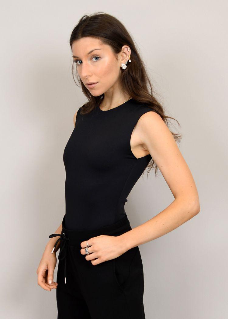 RD Style Roxi Crewneck Bodysuit- Black-Hand In Pocket