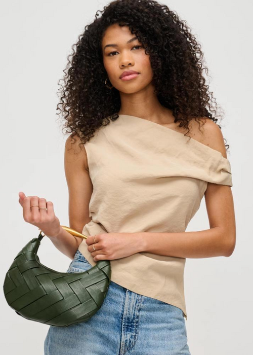 Ursula Woven Crossbody: Olive-Hand In Pocket