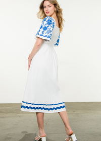 THML MiMi Embroidered Midi Dress- WH-Hand In Pocket