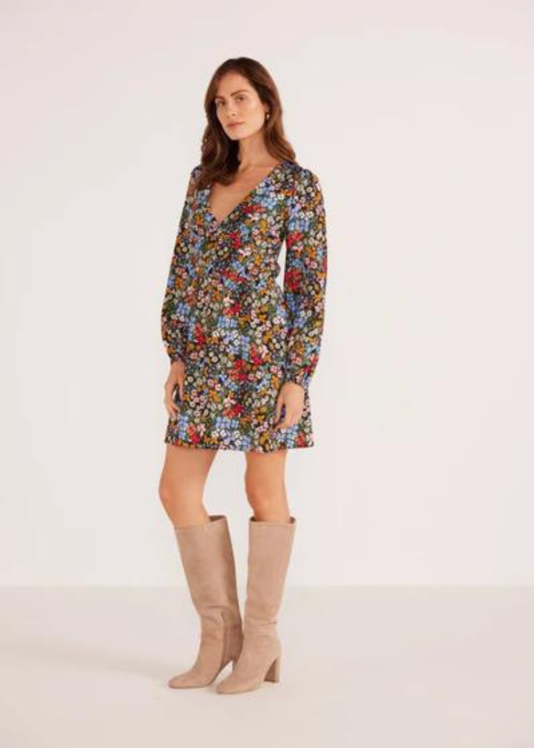 Mink Pink Josie Long Sleeve Mini Dress-Fall Ditsy ***FINAL SALE***-Hand In Pocket