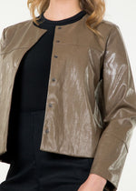 THML Max Faux Leather Jacket- Taupe-Hand In Pocket