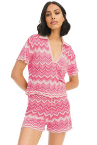 Allison Chevron Knit Pullover- Pink