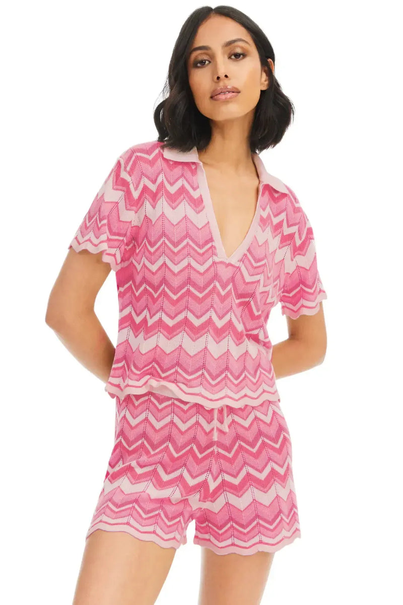 Allison Chevron Knit Pullover- Pink