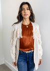 Astrid Deacon Fringe Cardigan- Oatmeal-Hand In Pocket