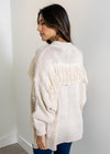 Astrid Deacon Fringe Cardigan- Oatmeal-Hand In Pocket