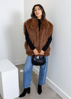 Astrid Bridges Faux Fur Vest- Cognac-Hand In Pocket