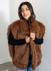 Astrid Bridges Faux Fur Vest- Cognac-Hand In Pocket