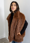 Astrid Bridges Faux Fur Vest- Cognac-Hand In Pocket