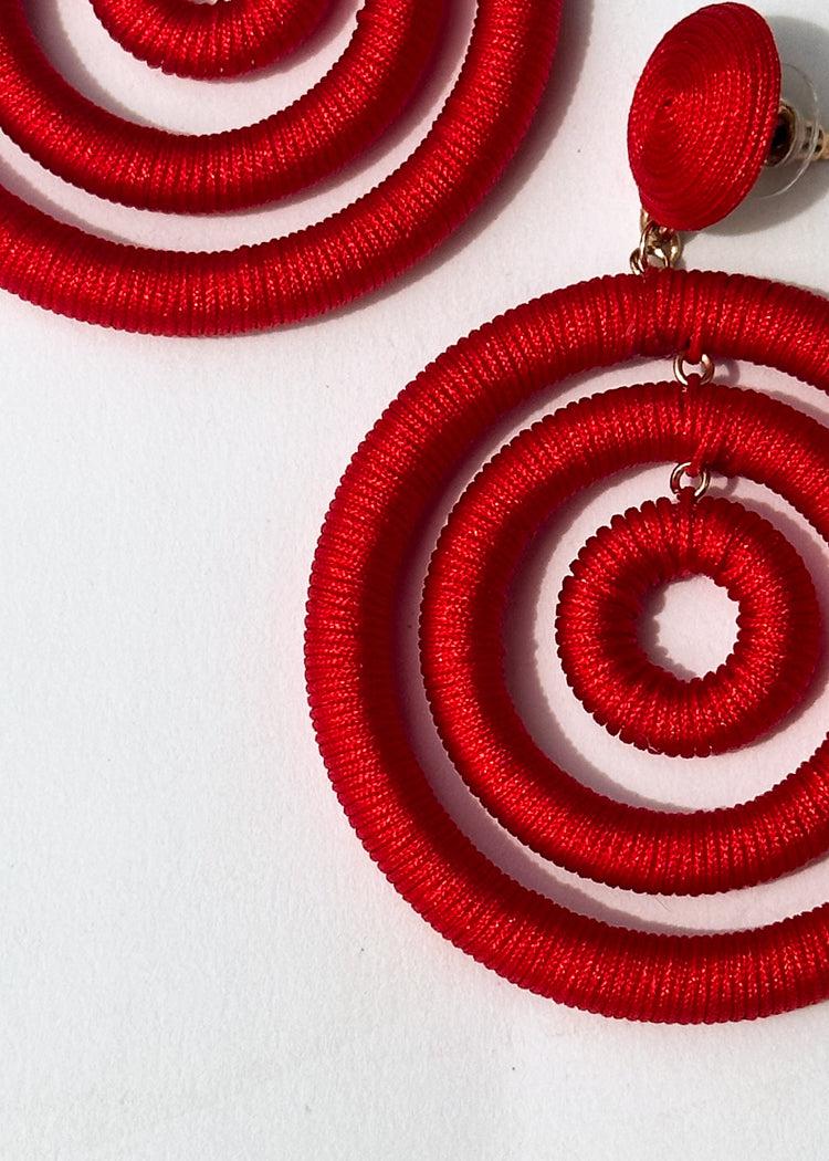 Cyprus Wrapped Circle Earrings-Red-Hand In Pocket