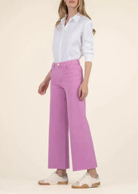 KUT Meg High Rise Fab Ab Wide Leg Raw Denim- Peony-Hand In Pocket