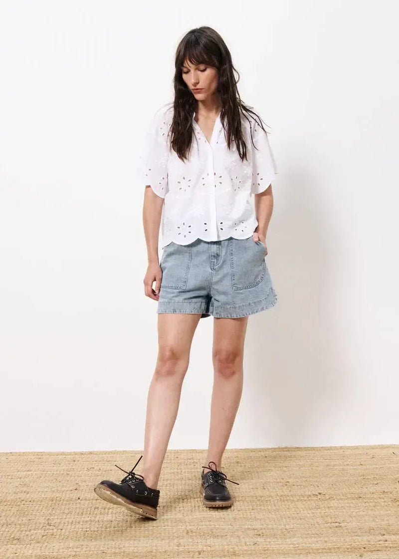 FRNCH Neda Eyelet Top- Blanc-Hand In Pocket