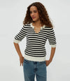 Michael Stars Rosanna Striped Puff Sleeve Sweater- Black-Hand In Pocket