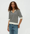 Michael Stars Rosanna Striped Puff Sleeve Sweater- Black-Hand In Pocket