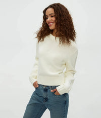 Michael Stars Merle Crew Neck Sweater- Off White-Hand In Pocket