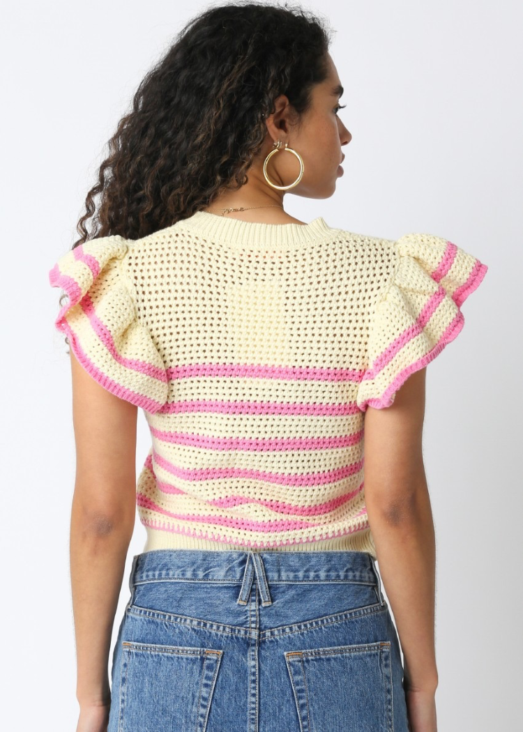 Abigail Stripe Sweater- Butter Yellow/ Pink-Hand In Pocket