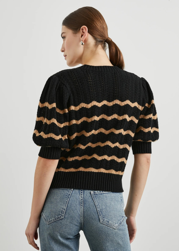 Rails Isla Sweater- Black Camel Stripe-Hand In Pocket