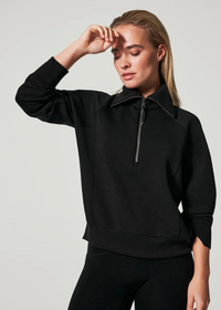 Spanx Air Essentials Half Zip- Black-Hand In Pocket