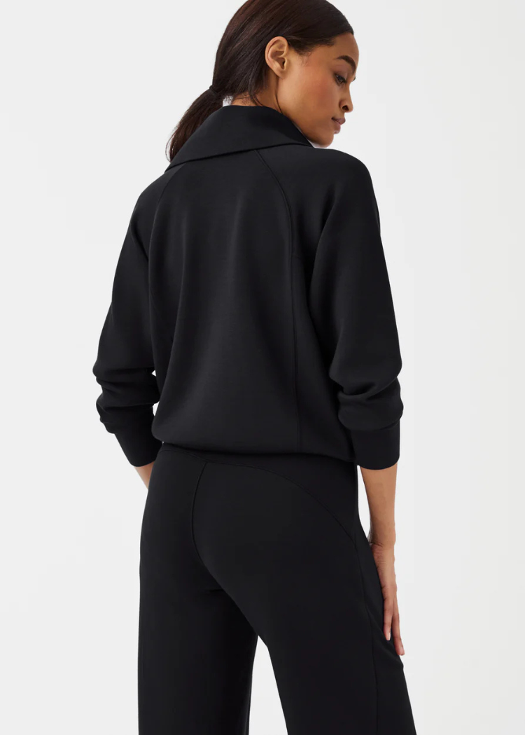 Spanx Air Essentials Half Zip- Black-Hand In Pocket