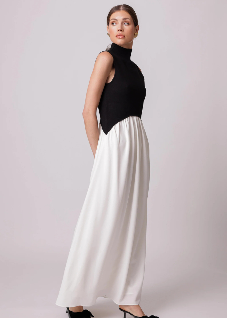 Line + Dot Masha Maxi Dress- Black/ Cream-Hand In Pocket