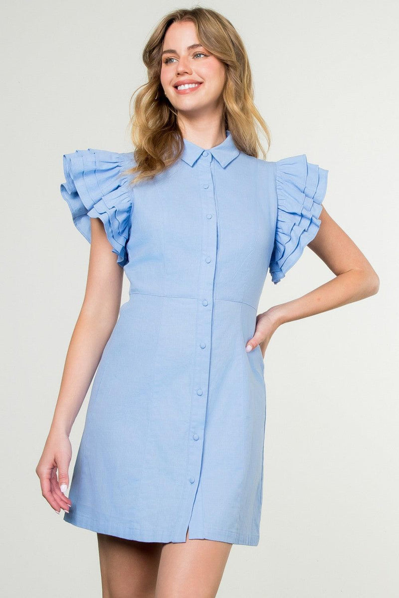 THML Deena Flutter Sleeve- Blue-Hand In Pocket