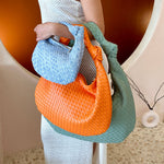 Brigitte Large Orange Recycled Vegan Shoulder Bag-Hand In Pocket